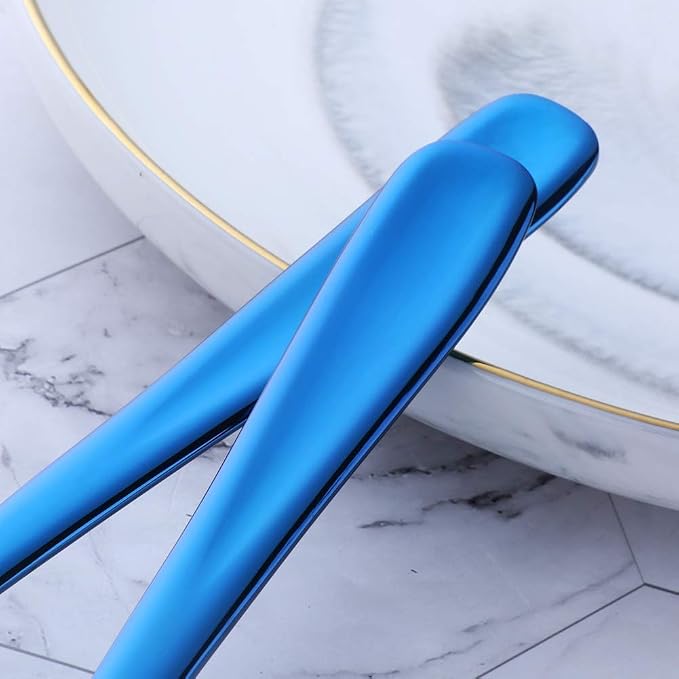 Buffet Serving Spoons, Stainless Steel 10 Inch Blue Plated Server Set of 2, Large Salad Serverware Utensils, Dishwasher Safe