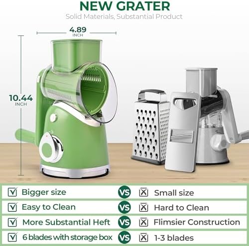 SUSTEAS Rotary Cheese Grater Hand Crank, Kitchen Shredder Vegetable Slicer