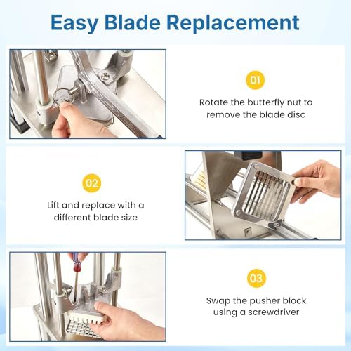 Commercial French Fry Cutter with 1/2 Inch and 3/8 Inch Blades, Heavy Duty Potato Slicer, Stainless Steel Potatoes Cutter for Restaurant & Home Kitchen