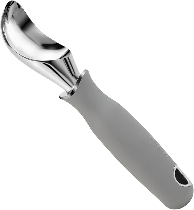 Beneno Heavy Duty Ice Cream Scoop - Upgraded Anti-Fracture Design, Comfortable Grip Long Handle, Effortless Scooping & Dishwasher Safe, Gray