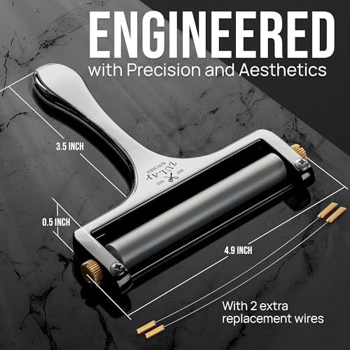 Zulay Kitchen Stainless Steel Wire Cheese Slicer - Adjustable Hand Held Cheese Cutter with 2 Extra Wires - Premium Cheese Shaver For Mozzarella, Cheddar, Gruyere - Cheese Cutter with Wire (Gunmetal)
