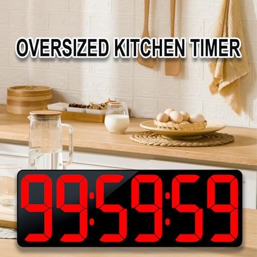 TXL 17.2" Bluetooth Digital Wall Clock with Seconds, Large Countdown Timer for Classroom Home Gym Kitchen Office, Alarm Clock with Remote Control, 4 Dimmable Brightness, Auto DST (Red)