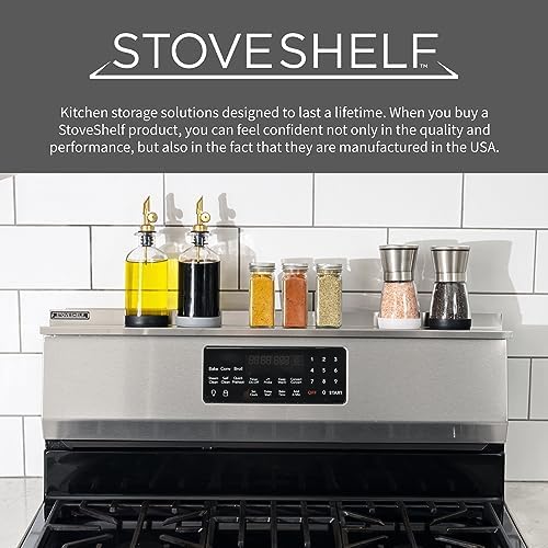 STOVE SHELF Oil and Vinegar Dispenser Set - Oil Dispensers with Silicone Base - Protects the Finish of Your StoveShelf - Glass Bottle with Gold Dispenser - Set of 2