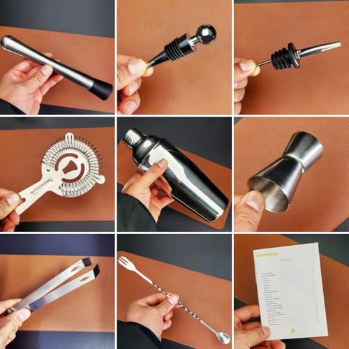 9-Piece Cocktail Shaker with Stand, 25oz Bartender Kit, Cocktail Shaker with Strainer Set, Bar Set Jigger for Bartending Drink Mixer Set, Cocktail Set Recipe (Silver)