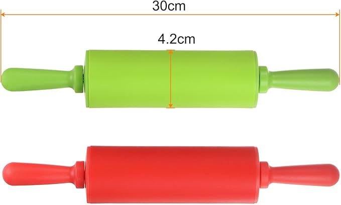 HARFINGTON Silicone Rolling Pins for Baking 12 Inch Non Stick Rolling Pin Small Roller Playdough Rolling Pins for Dough Pizza Pastry Fondant Kitchen, Red & Green