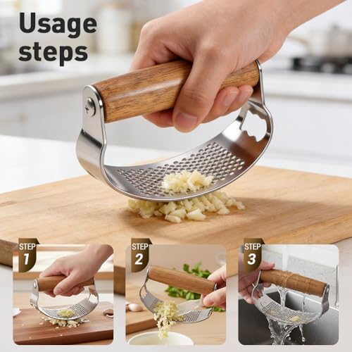 Upgraded Garlic Press Rocker, Manual Garlic Presser with Peeler, Wide Handle Garlic Chopper Grinder for Home Kitchen Gadgets Tools (2PC)