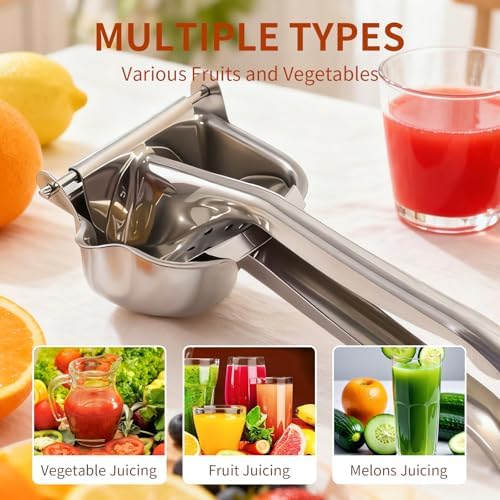 Heavy Duty 304 Stainless Steel Lemon Squeezer, Manual Citrus Juicer Hand Press Juice Extractor, Fruit Presser for Orange, Lime, Grapefruit & Pomegranate