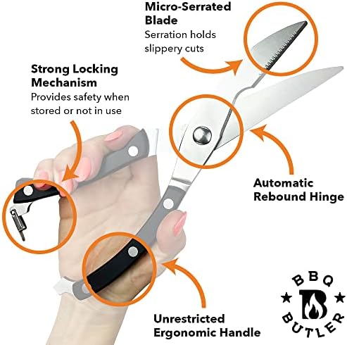 BBQ Butler Poultry Shears - Heavy Duty Chicken Shears - Meat Cutting, Poultry, Spatchcock Scissors - Black