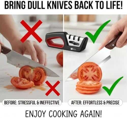 4 in1 Knife Sharpener — Diamond-Coated Ceramic Sharpening Stones Compatiable for All Knives Including Professional, Precision Kitchen, Chef's Knives ，with Non-Slip Rubber Edge Grip