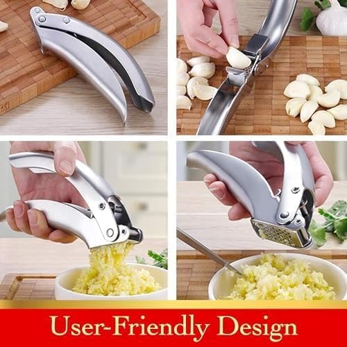 Premium Heavy Duty Garlic Press - 100% 304 Stainless Steel Professional Garlic Mincer & Crusher - Easy Clean Dishwasher Safe Kitchen Tool, Includes Custom Cleaning Brush