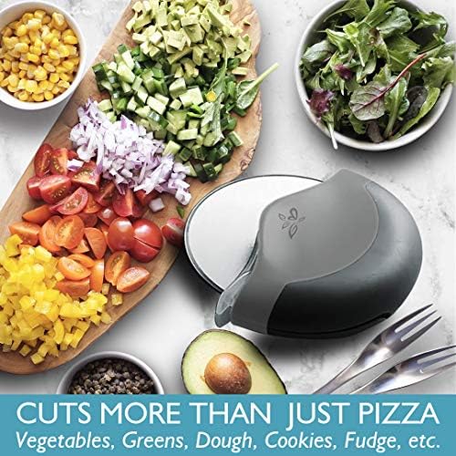 Black Pizza Cutter Wheel with Protective Blade Cover, improved, Super Sharp, Easy To Use and Clean, Slicer, Ergonomic Rubberized Grip, heavy dutty, Stainless Steel, Dishwater Safe