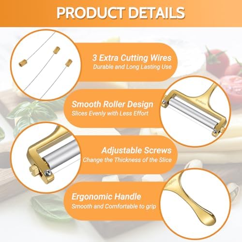 Sopito Stainless Steel Wire Cheese Slicer with 3 Extra Wires, Gold