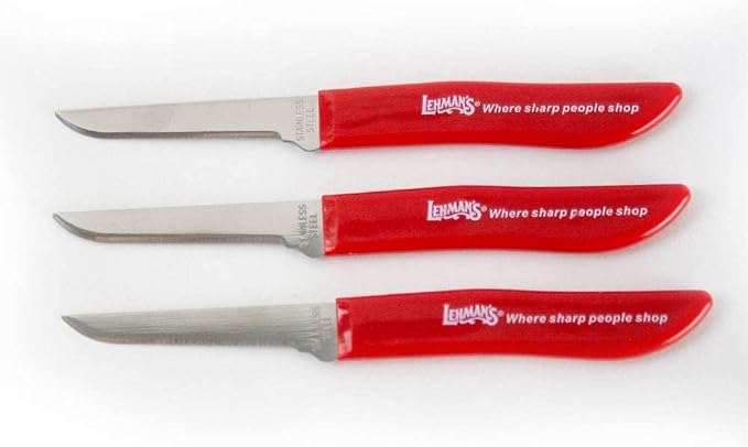 Lehman's Paring Knife Set, Sharp Flexible Stainless Steel Peeling Coring Knives, 2.5 inch Blades, Pack of 3