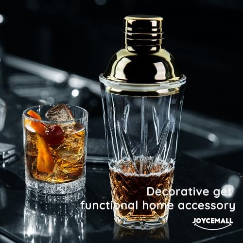 14.5 oz Glass Cocktail Shaker Set - Cut Crystal Tumbler Bartender Shaker with Stainless Sealing Steel Cap & Built - in Strainer, Martini Making Set for Home Use & Bar Use - Rosegold