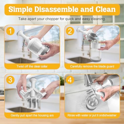 Food Chopper, Vegetable Chopper with Container, Onion Chopper Vegetable Cutter, Manual Veggie Chop Handheld Food Chopper for Garlic, Nut, Stainless Steel Blades, Dishwasher Safe, Easy to Clean, White
