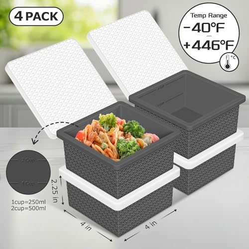 Silicone Freezer Molds for Soup Cube - 2-Cup Freezer Storage Container Tray with Lid,4 Pack Stackable Ice Cube Trays for Portion Control,Food Storage Meal Prep,Oven & Dishwasher Safe