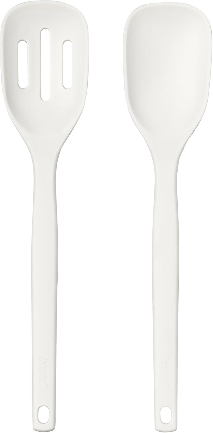 Tovolo Elements Silicone Spoon Set of 2 Mixing and Slotted Spoon Bundle for Non Stick Cooking Mixing Serving, Dishwasher Safe Heat Resistant Slotted Spoon and Mixing Serving Spoon, Buttercream