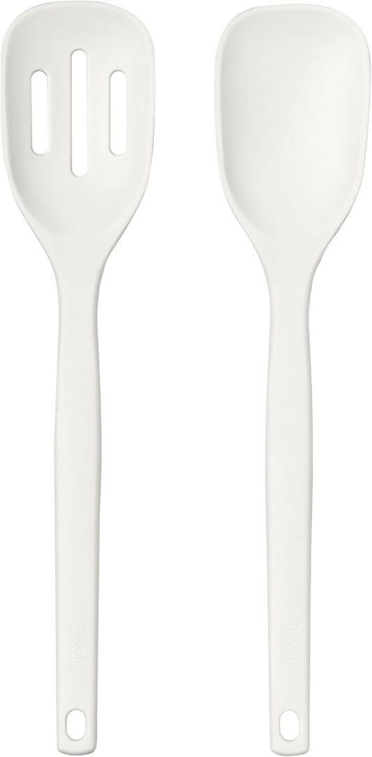 Tovolo Elements Silicone Spoon Set of 2 Mixing and Slotted Spoon Bundle for Non Stick Cooking Mixing Serving, Dishwasher Safe Heat Resistant Slotted Spoon and Mixing Serving Spoon, Buttercream