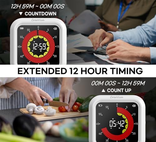Visual Digital Timer, Large Color Display & Rechargeable, Magnetic Back & Silent Mode, 12 Hours Countdown/Up Stopwatch Timer for ADHD, Kids, Classroom, Kitchen, Work Productivity (White)