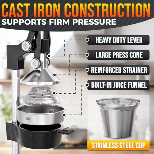Cast Iron Juicer Hand Press, Heavy-Duty Squeezer (Black)
