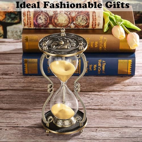 CNCJ Metal Hourglass Timer 30 Minute:Vintage Brass Black Sand Clock,Large Sand Watch 30 Min,Antique Rotating Reloj De Arena,Unity Hourglass Sandglass for Gifts,Home,Desk,Office Decor