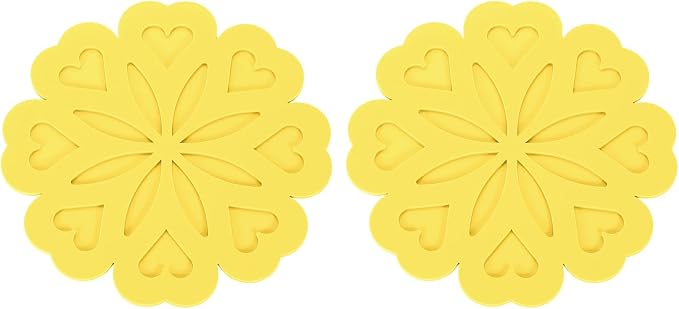 uxcell 4Pcs Silicone Trivet Mats, Flower Pattern Silicone Pad Hot Pad Pan Protectors Table Protector Heat Resistant Mat for Countertop, Hot Dishes, Hot Pots and Pans, Yellow