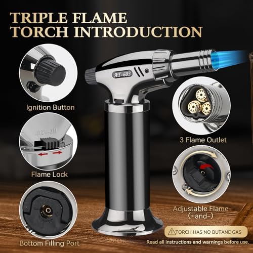 G GOOD GAIN Whiskey Smoker Kit with Torch - Old Fashioned Cocktail Smoker Kit with 6 Flavors Wood Chips | Drink Bourbon Infuser Set with 4 Stainless Steel Ice Stone for Men, Dad (No Fuel Included)