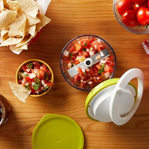Chef’n VeggiChop Manual Hand-Powered Food Chopper and Processor, Chops Vegetables, Onions, Peppers, Nuts for Salsa, Guacamole, Hummus – White