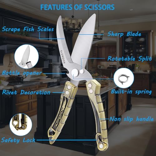 Kitchen Shears Heavy Duty Poultry Shears All Purpose Brass