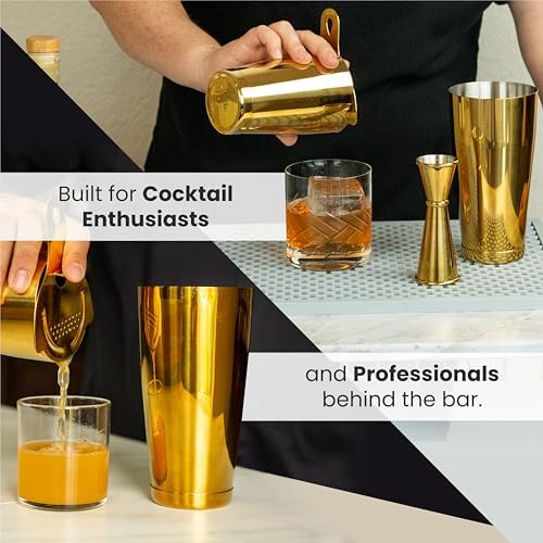 A Bar Above Boston Cocktail Shaker Set, Weighted Set, 18 and 28 Oz, Gold