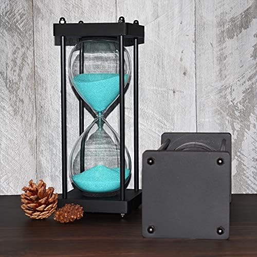 Hourglass Timer 60 Minute, Black Wooden Sand Timer, Green