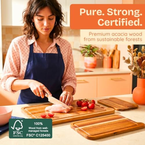 Non-Toxic Acacia Cutting Board Set of 3, Mineral Oil Free, Plastic Free