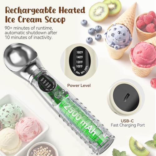 Jripae Electric Heated Ice Cream Scoop with Removable Dishwasher Safe Head