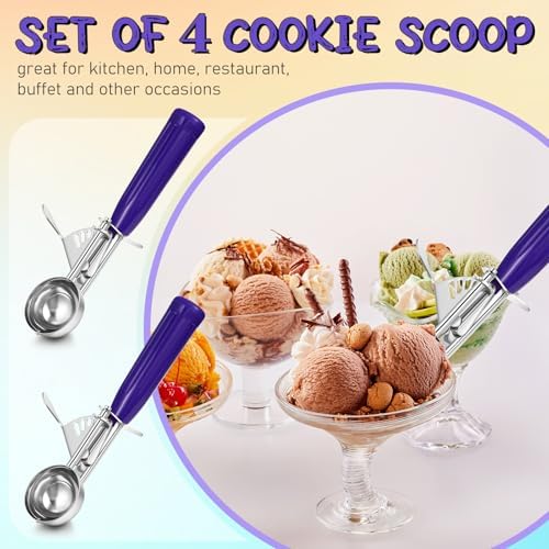 Reallnaive 4 Pcs Ice Cream Scooper with Trigger, 0.75 oz, Purple