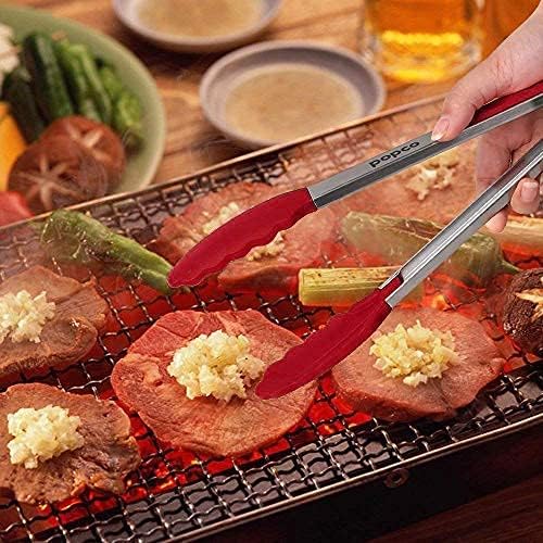 Set of 3 (7, 9, 12 inches) Kitchen Tongs for Cooking - Heavy Duty & Non-Stick with Stainless Steel - Kitchen Tongs with Silicone Tips - Heat Resistant Long Food Tongs for Grilling BBQ - Red