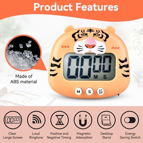 Cute Cartoon Animal Timer, Digital Kitchen Timer Magnetic Countdown Timer with on Off Switch and Large LCD Display for Cooking, Baking, Classroom Supplies