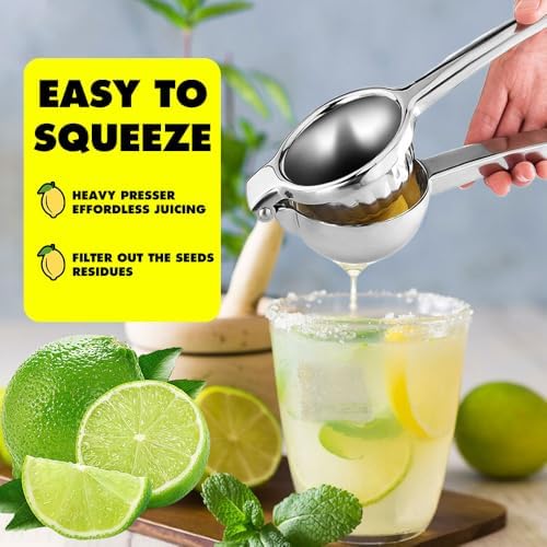 Lemon Squeezer Stainless Steel,Manual Citrus Juice Press Squeezer for Lemons Orange and Limes,Handheld Citrus Squeezer Squeeze Out as Much Juice as Possible (2PC)