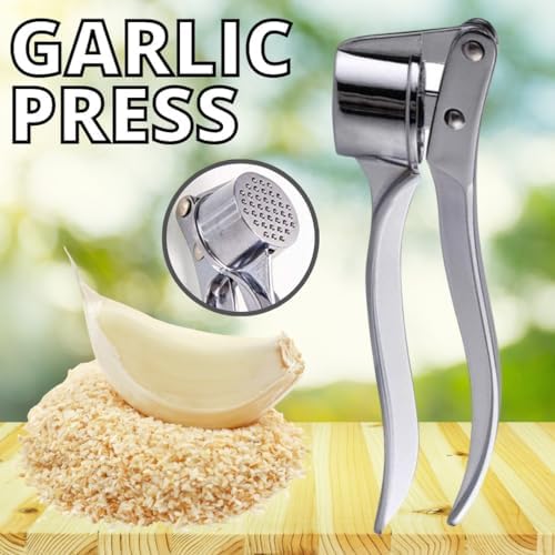KESEM Metal Garlic Press, Manual Garlic Mincer Squeezer Chopper Garlic Crusher Masher Cutter Presser Kitchen Gadget Tool for Garlic Ginger and more, Small, Silver