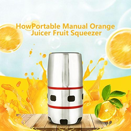 Manual Citrus Juicer Portable Press Squeezer with Strainer for Home Travel 304 Stainless Steel and ABS Red Silver 600 to 800mL Compact Hand Operated