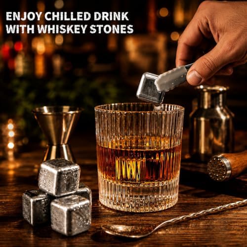 Whiskey Glasses Gift Set - Premium Heavy Glasses with Chilling Stones,Whiskey Stones Gift Set, Drinking Gifts for Men Dad Husband Boyfriend Birthday Anniversary Christmas