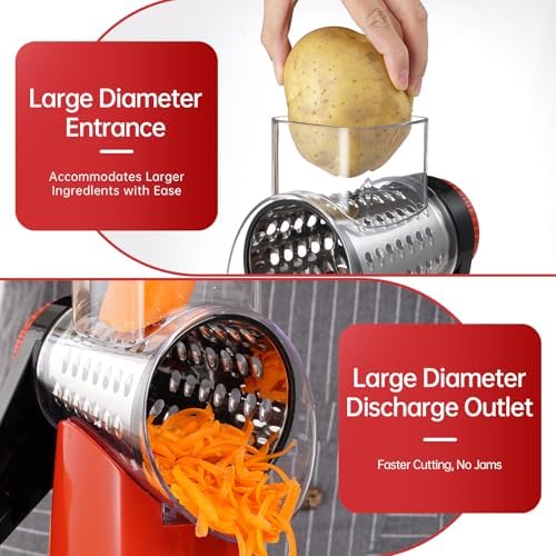 Rotary Hand Crank Cheese Grater,Cheese Shredder Vegetable Slicer(Red)