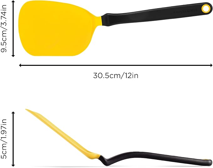 Dreamfarm Chopula Non-Stick-Safe Super-Flexible Sit-Up Spatula with Strong Flat Edge to Separate Food - 12" Yellow | Non-stick cookware safe, heat resistant, thin, flexible flipper, turner and food chopper with sit-up, no-mess handle, 12"