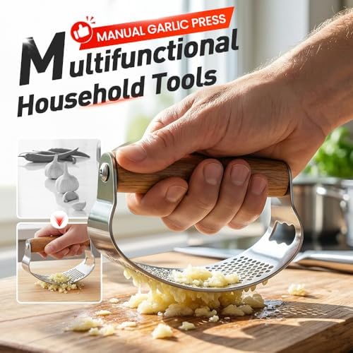 Upgraded Garlic Press Rocker, Manual Garlic Presser with Peeler, Wide Handle Garlic Chopper Grinder for Home Kitchen Gadgets Tools (2PC)