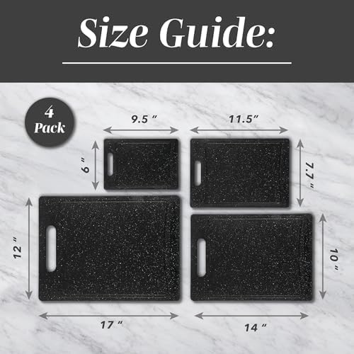 COOK WITH COLOR Non-Slip Cutting Board Set – Kitchen Essentials with Easy Grip Handle for Meat, Veggies, and Fruits, 4 Cutting Boards, Black