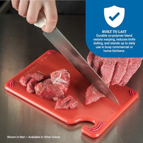 San Jamar Saf-T-Grip Plastic Cutting Board with Safety Hook, 6" x 9" x 0.375", Red
