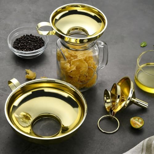 2 Pack Stainless Steel Funnel Set,Wide Mouth Filling Kitchen Funnels for Liquids,Fluids,Spices and Powders,Small+Large,Silver