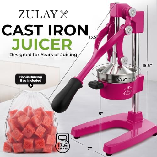 Zulay Kitchen Cast Iron Juicer - Heavy Duty Orange Juicer with Detachable Strainers for Easy Cleaning, Citrus Press for Citrus Fruits, Perfect for Bartenders, Juice Lovers & Health Enthusiasts