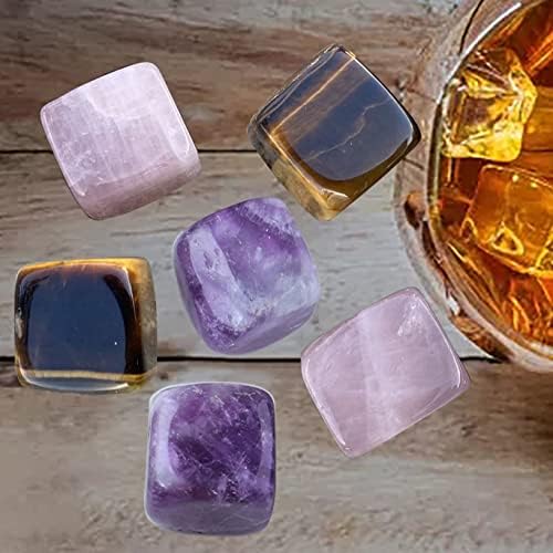 Whiskey Stones Chilling Crystal Ice Cubes for Drinks Whiskey Rocks 0.7-0.8" Wine Cubes Gifts for Women Multi Quartz Set of 6