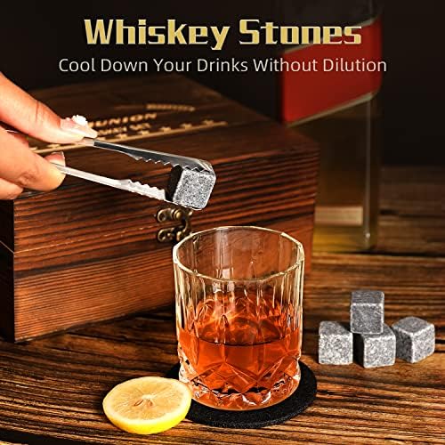 Xgunion Whiskey Stones Gift Set 2 Glasses 8 Granite Rocks with Tongs