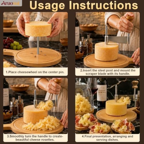 Cheese Curler Cheese Slicer Stainless Steel Blade & Wood Base for Home Restaurants Cafes Bakery Dessert Shops Charcuterie Boards, Parties & Gift